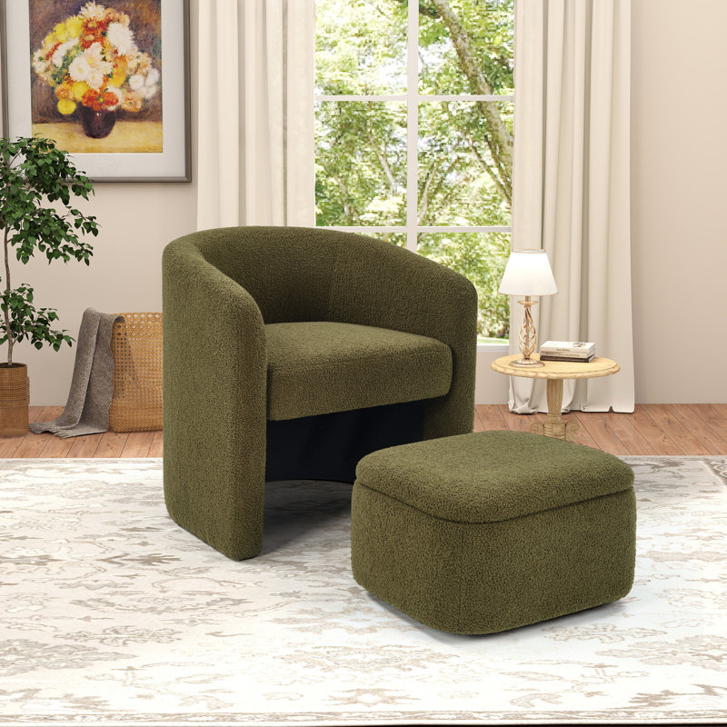 Fauteuil demi-tonneau d'appoint rembourré de 28 po de largeur avec repose-pieds, Vert foncé