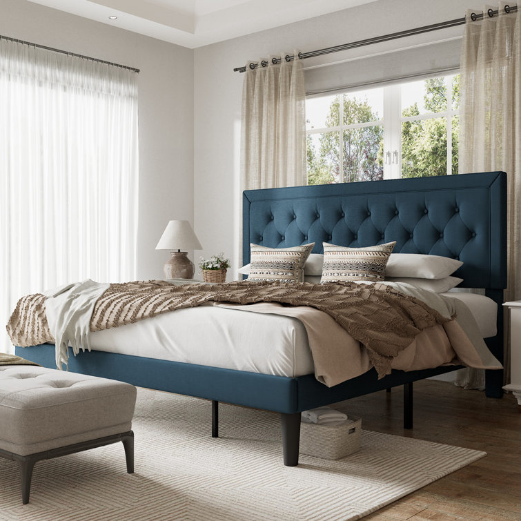 Hegg Linen Tufted Upholstered Platform Bed with Wood Slats Headboard Included