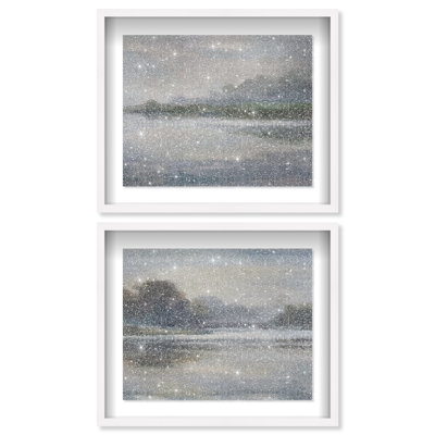 Ensemble Chiaroscuro Waters Shadowbox, impression paysage et nature avec reflets de poussière de diamant, par Oliver Gal, lot de 2