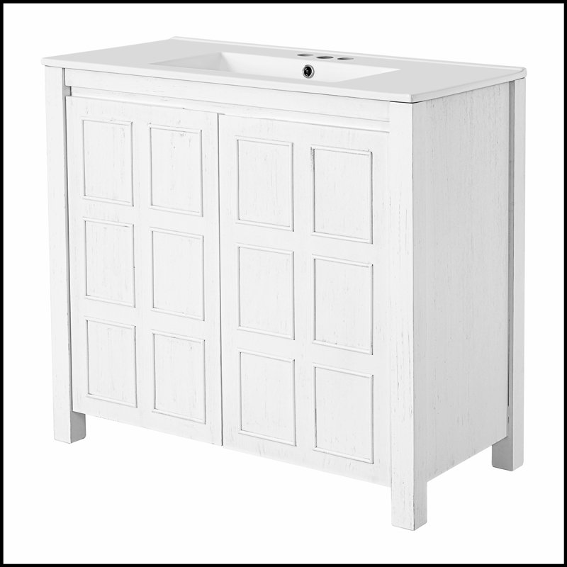 Meuble-lavabo blanc antique de 36 pouces avec lavabo en céramique et armoire de rangement spacieuse pour une organisation élégante