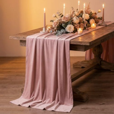 Chemin de table en velours rose 51 x 262 cm pour 8 à 12 personnes - 1 pièce