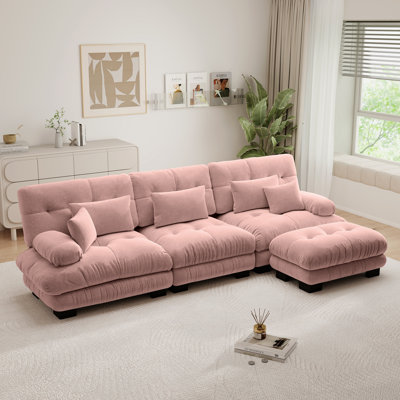 Luxury Oversized Modular L-Shaped Cloud Sectional Sofa with Deep Seats and Convertible Ottoman, Chenille Emerald