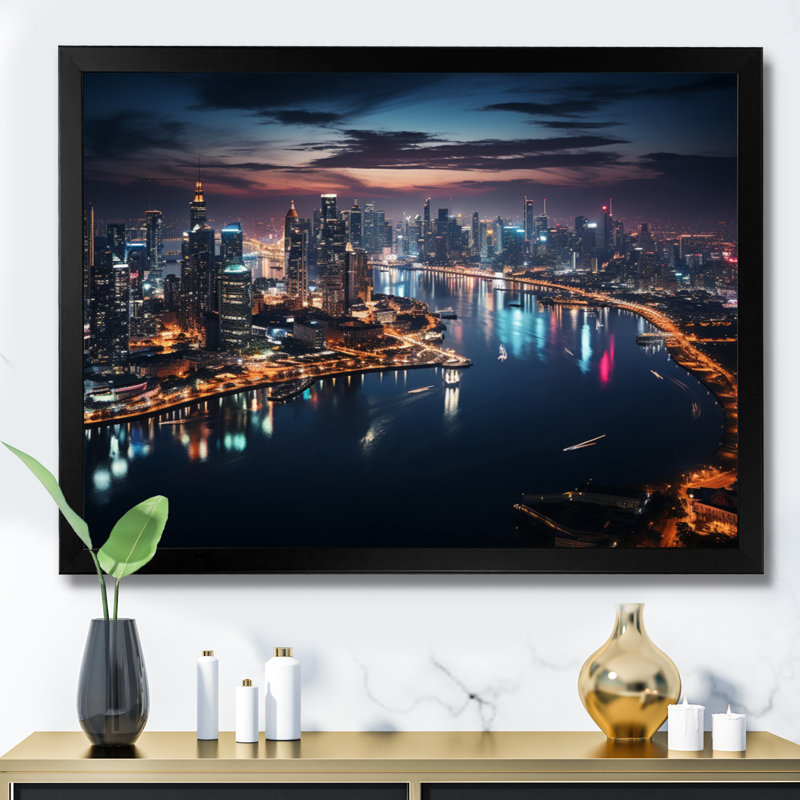 Thailande, paysage urbain, lueur I, H 30 po x l 40 po x P 1,5 po, Cadre photo noir