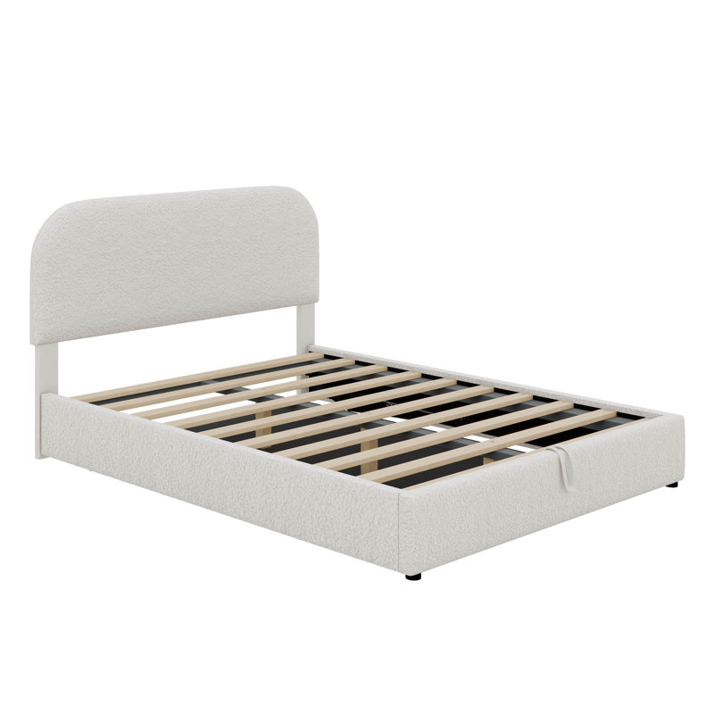 Lit plateforme tapissier Teddy, Double, Blanc