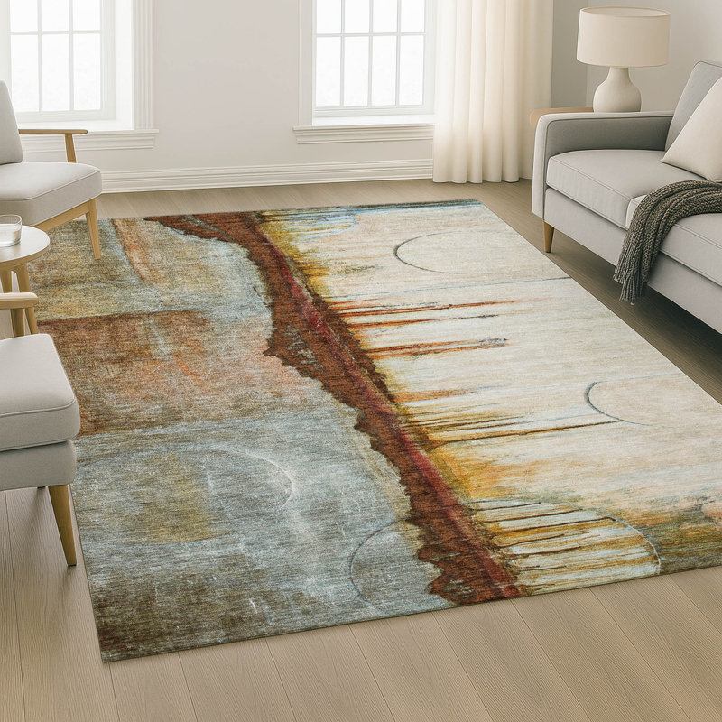 Premium Machine Washable Mayfield Abstract Rug, Rust, 10' x 14'