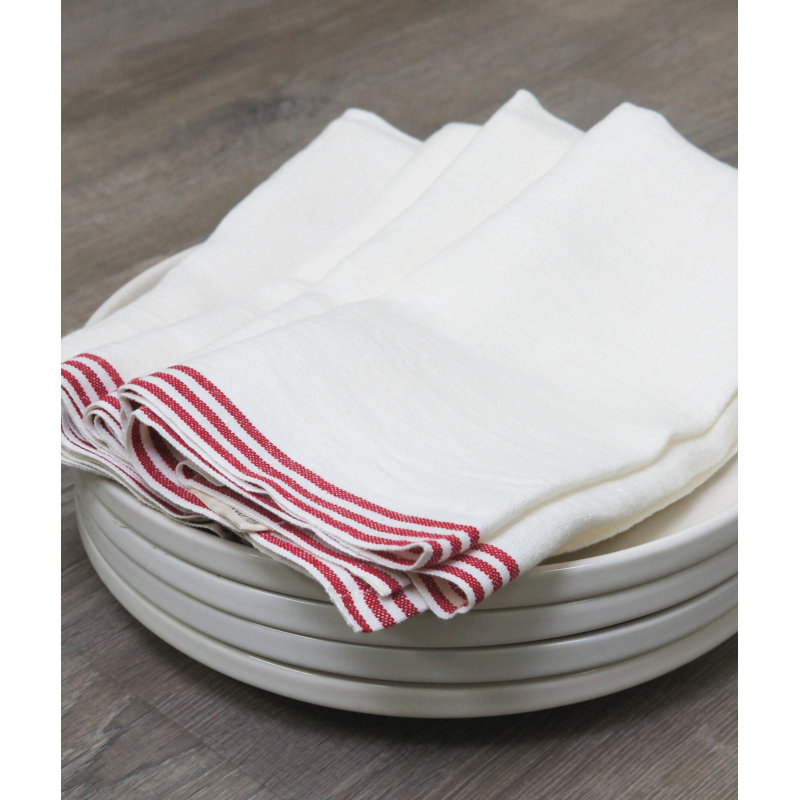 Alsace Square Napkin, White/Red