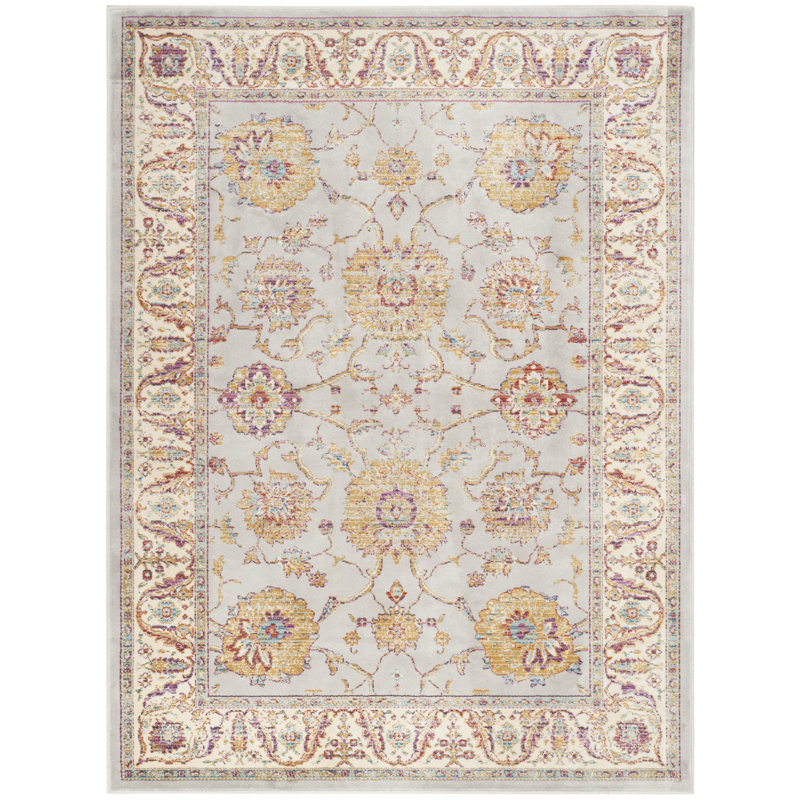 Tapis oriental en viscose Enlow en ivoire / argent Enlow, Rectangle 4 pi x 5 pi 7 po
