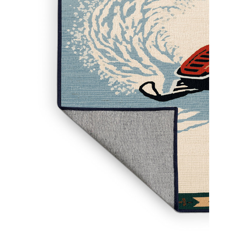 Machine Washable Transportation Blue Area Rug, Rectangle 3' x 5'