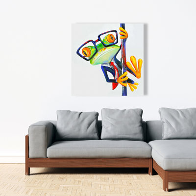 Funny Frog with Glasses - Green Children Art Canvas Decor