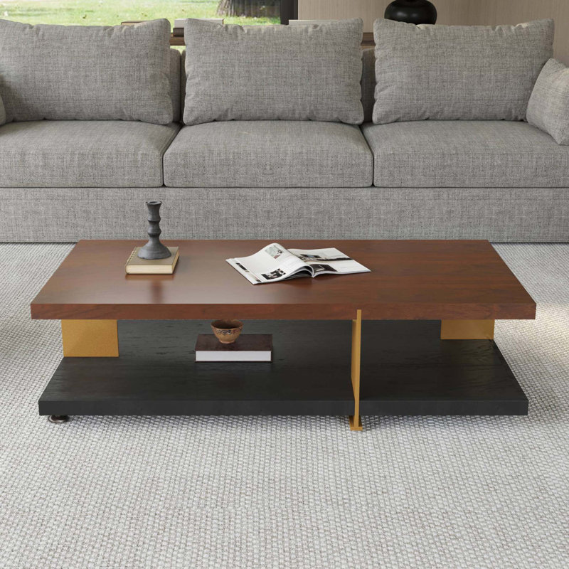 Table basse Classica, Plateau noyer / noir / base jaune