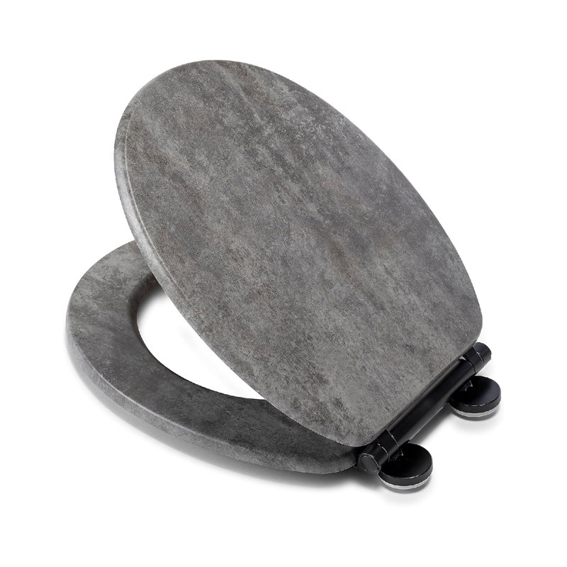 Grey Wooden Toilet Seat, Soft Close & Quick Release Button, Adjustable Hinges With Top And Bottom Fixings Included, Slate Grey