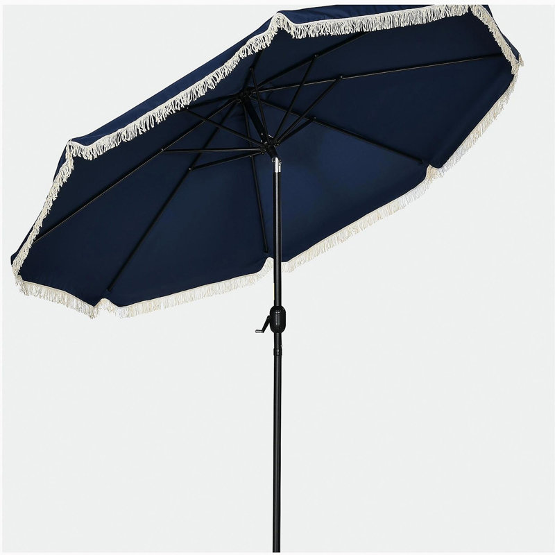 Parasol de patio de 9 pi avec bouton-poussoir inclinable et manivelle Outsunny, Bleu très foncé