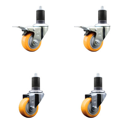 3 Inch_316SS_Poly Swivel 1-5/8 Inch Expanding Stem Caster Set 2 Lock Brake