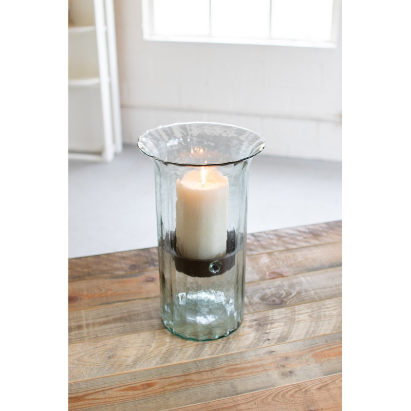 Bougie cylindrique en verre nervuré avec insert rustique - moyen, H 15 po x l 7 po x P 7 po