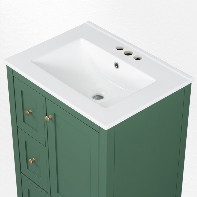 Ensemble de meuble-lavabo simple 24 "avec plateau en céramique, Vert foncé, Doré