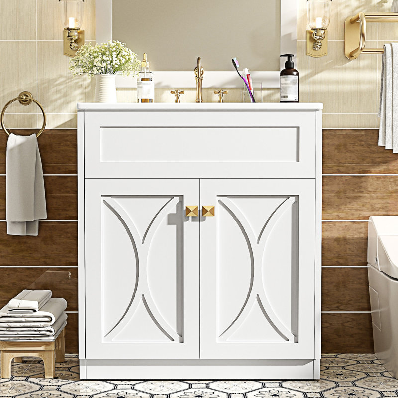 Freestanding Bathroom Vanity With Ceramic Sink Combo, White