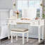 Bureau de coiffeuse en miroir avec tiroirs, ensemble de coiffeuse de chambre à coucher avec miroir et tabouret, coiffeuse rabattable pour femmes, filles