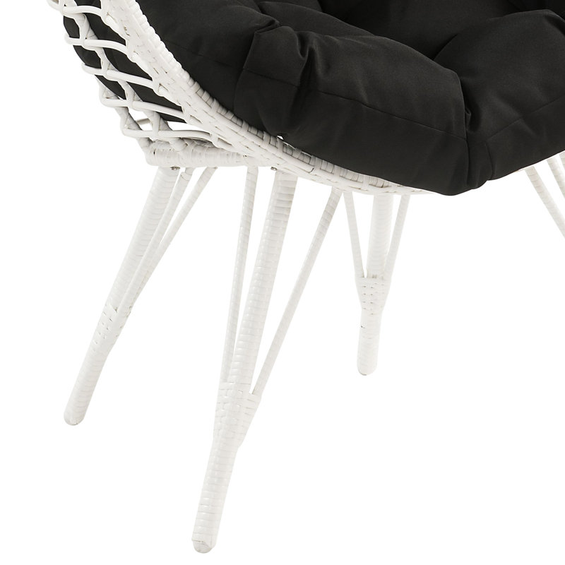 Blanc, tissu noir, fauteuil de détente, structure en métal, sièges rembourrés de mousse, capacité de 220 lb, siège de 17 po en métal, coussin, élévation