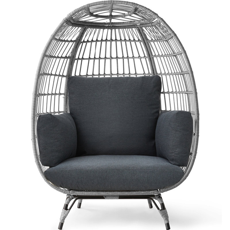 Gray Wicker Oversized Egg Lounge Chair with Cushions
