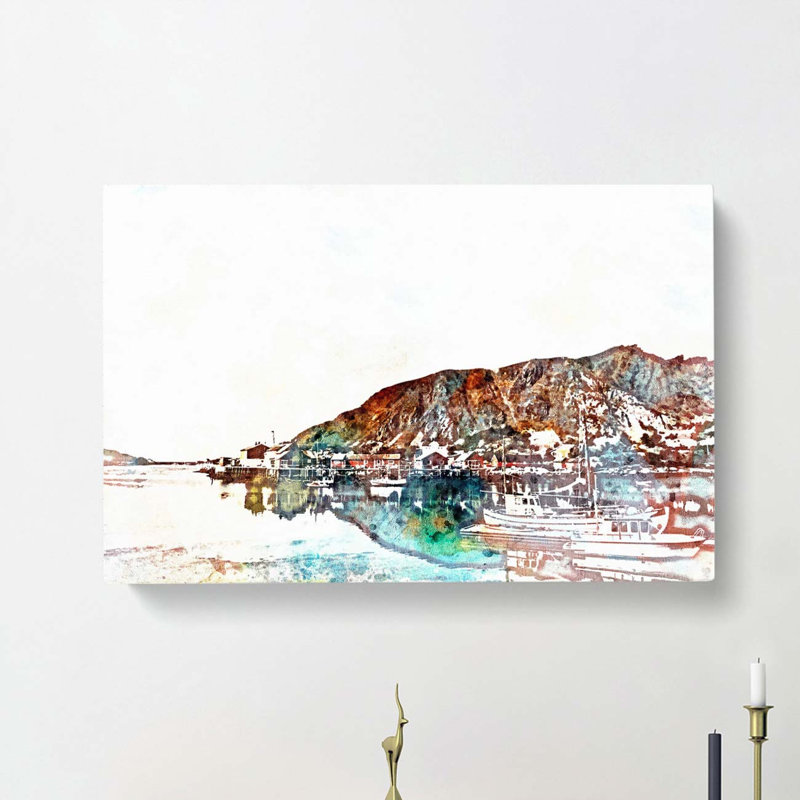 Docked Boats In Ballstad Norway In Abstract - Wrapped Canvas Painting, 60cm H x 91cm W x 3cm D