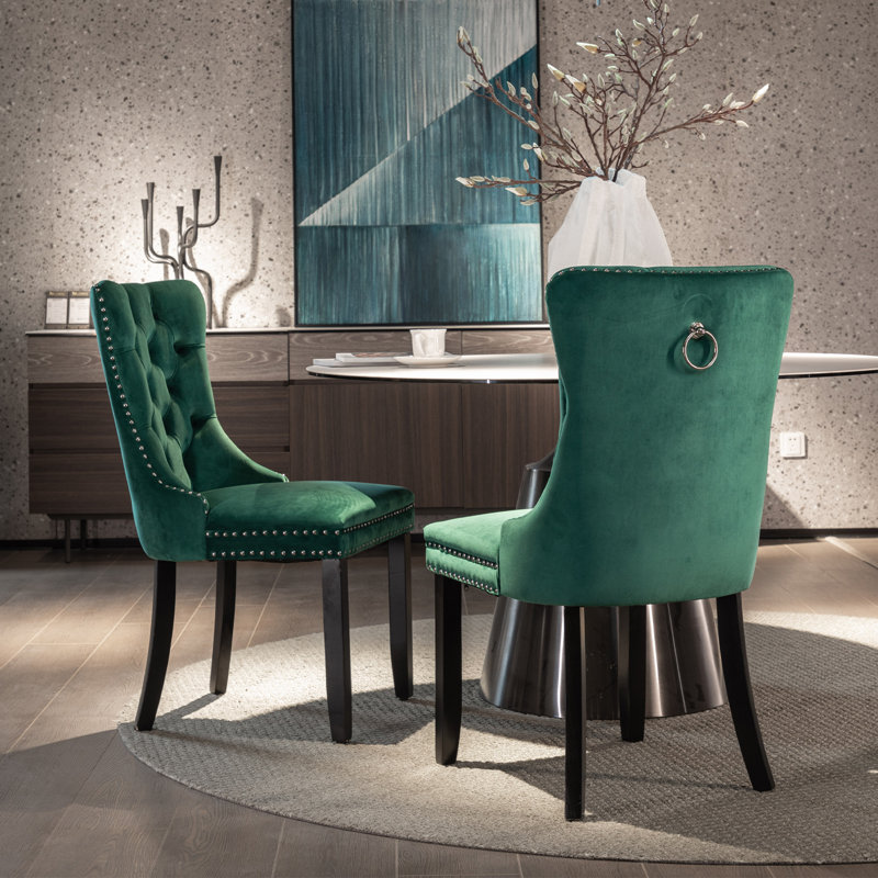 Gold Velvet Wing Back Parsons Side Chair Set with Solid Wood Legs