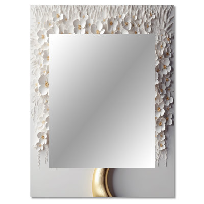 White Orchid Tree Garden Of Branches VIII - Floral Tree Wall Mirror, White Decorative Mirror, Printed Metal Art