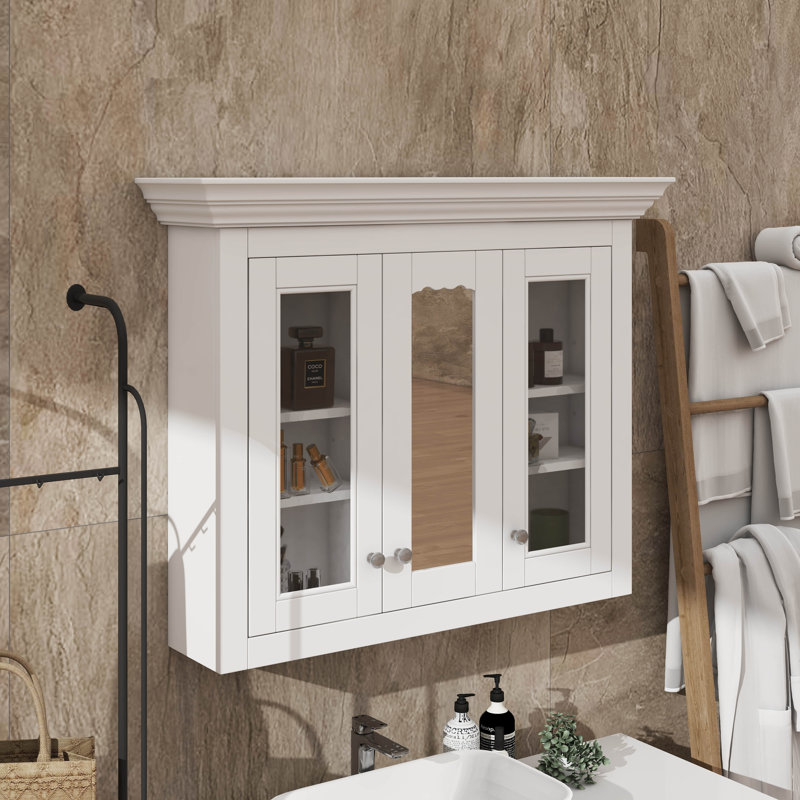 Armoire à pharmacie de 35 po avec miroir, 5 tablettes fermées et réglables, armoire de rangement murale avec portes en verre