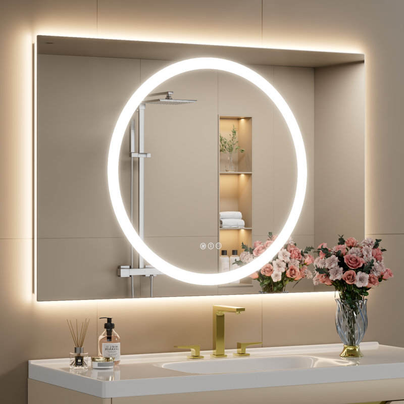 Dimmable LED Bathroom Mirror with Lights, 48" x 32"