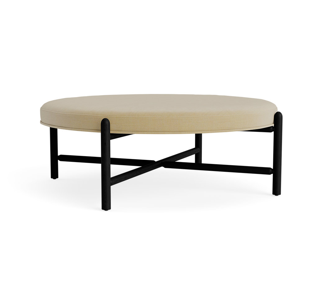 Vane 48" Linen Upholstered Ottoman, Black, Khaki