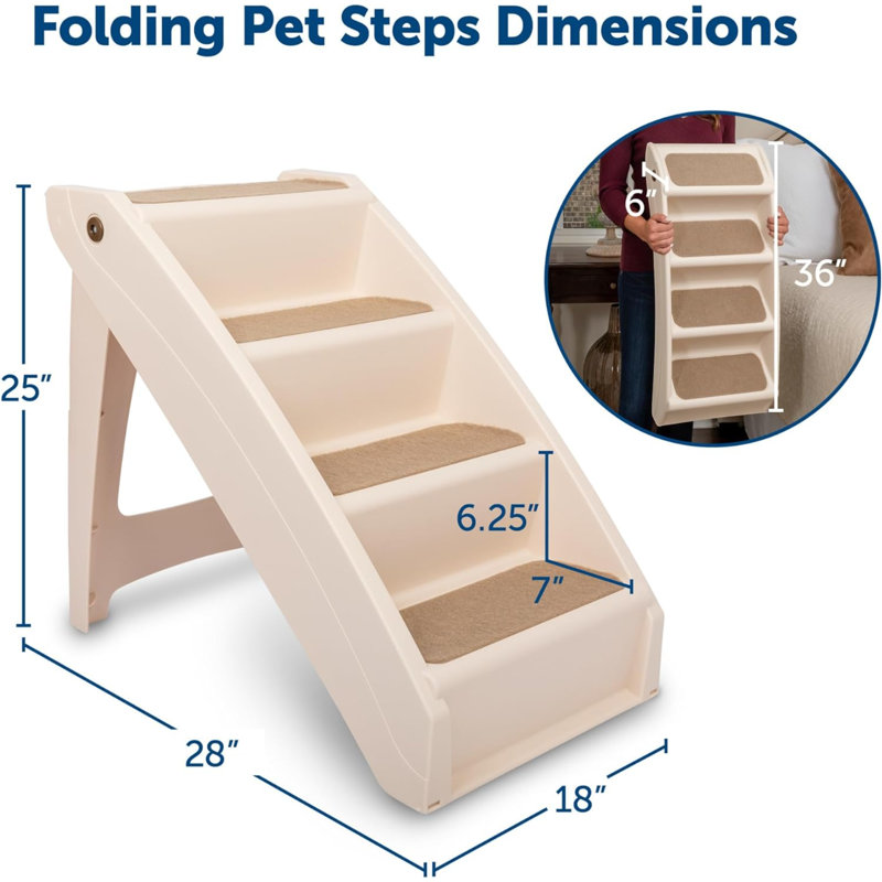 Cozy Up Folding Pet Steps 25" Grey, Tan, 20" H x 16" W x 24" D