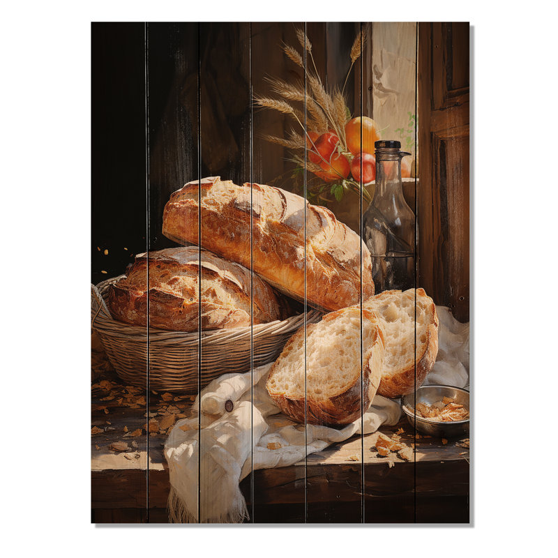 Nourriture, pains rustiques II sur bois, H 20 po x l 10 po x P 0,78 po