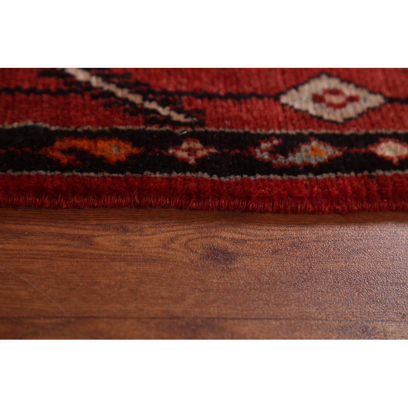 Geometric Red  Traditional Runner Rug 4x12