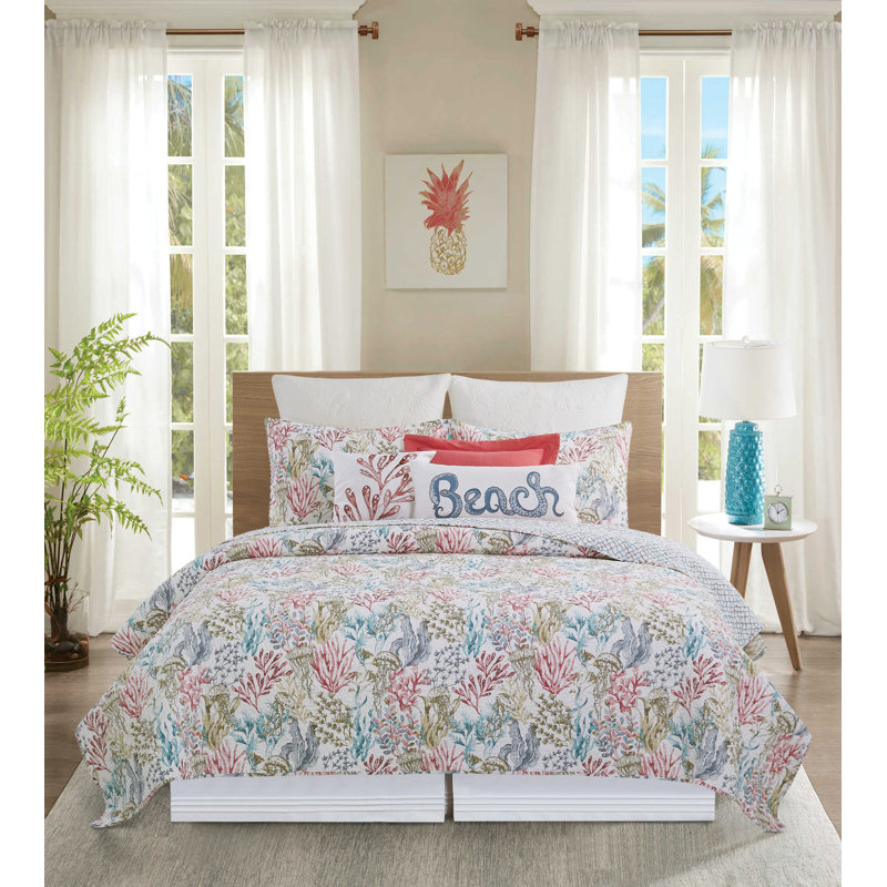 Delphina Blue Cotton Reversible Queen Quilt Set