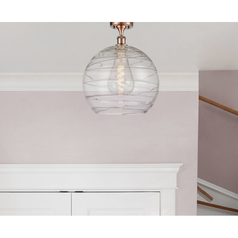 Plafonnier semi-encastré 1 lumière 8 po Anie, Cuivre antique, DEL, H 16,88 po x l 13,75 po x P 13,75 po