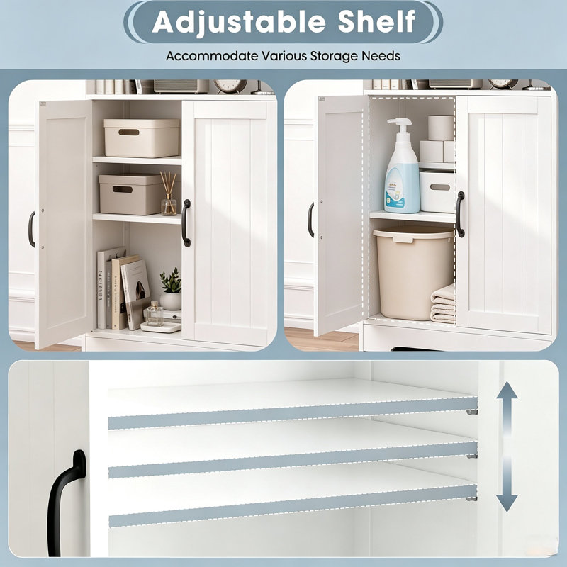 Armoire de rangement autoportante de 43,3 po de hauteur avec tablette réglable et deux tablettes ouvertes