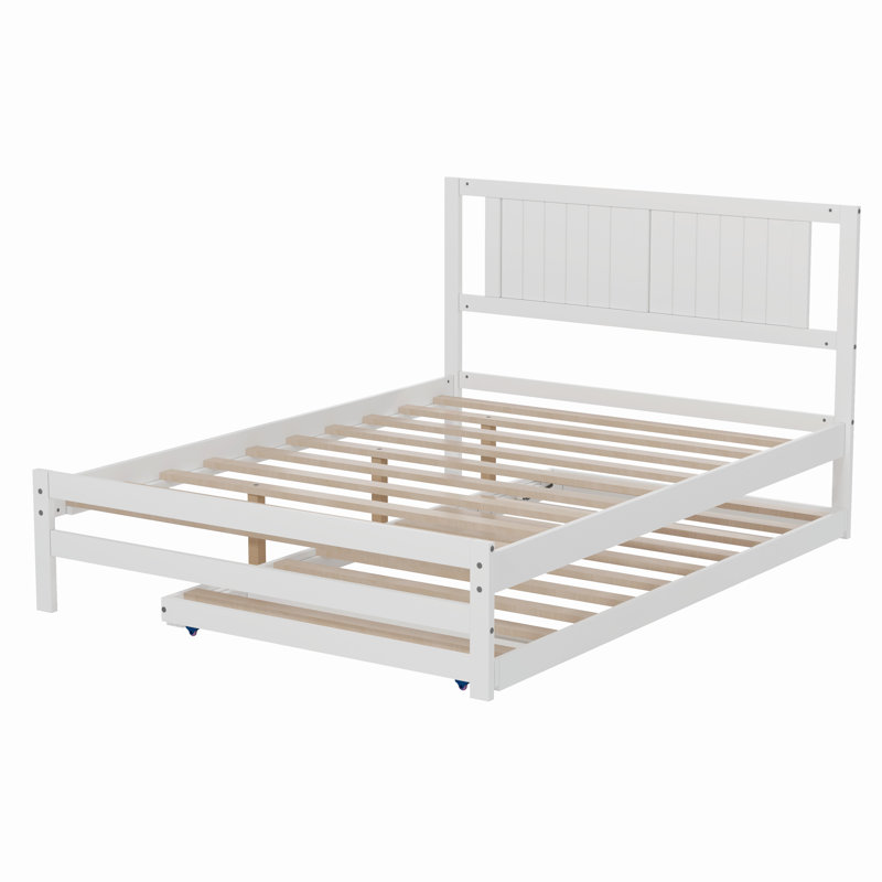 Blondena Full Size Wood Bed with Adjustable Trundle, White