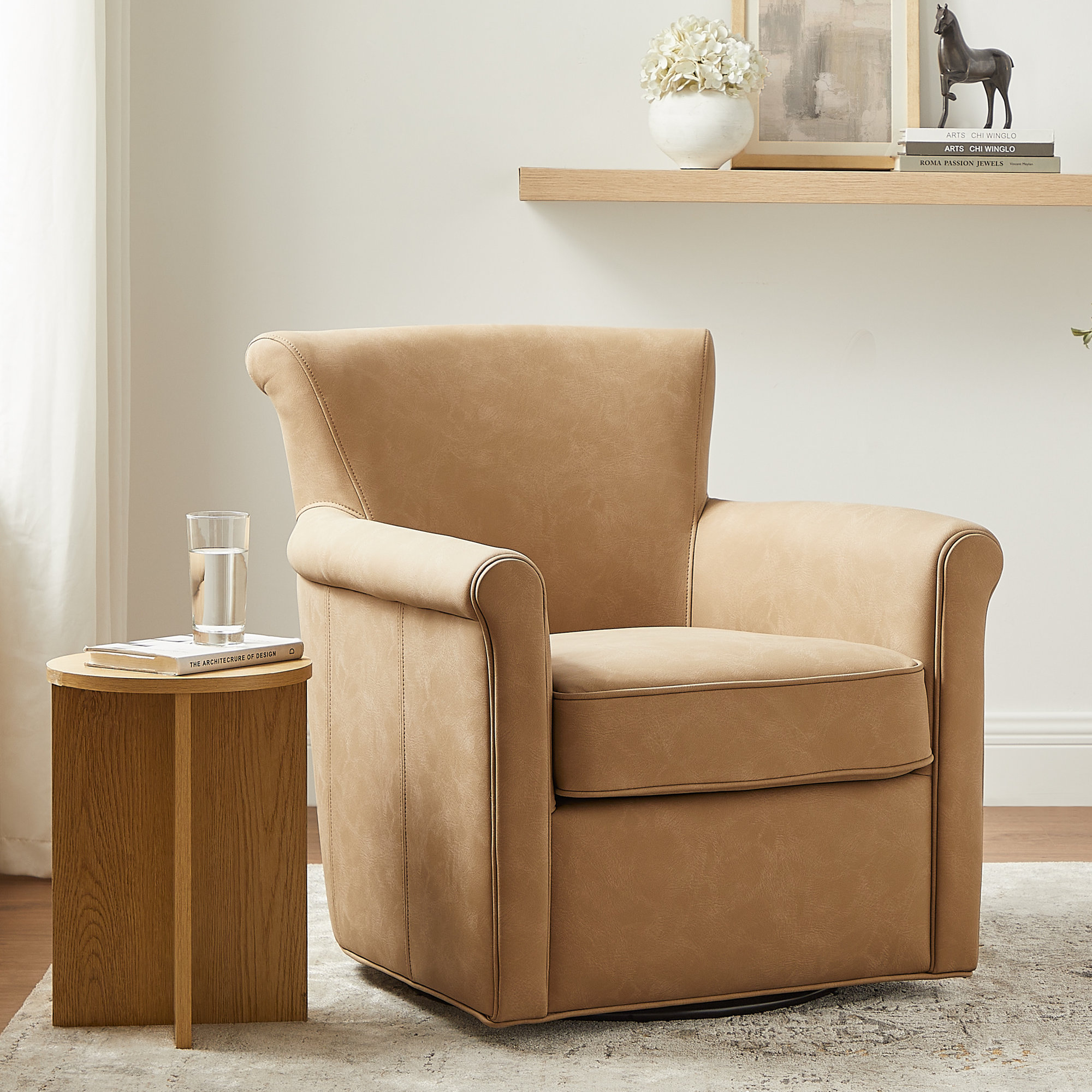 Belmont Faux Leather Swivel Accent Chair - Espresso, Honey Brown