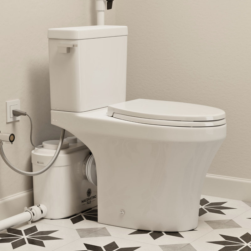 750W Macerating Toilet System, 18" Comfort Height & Elongated Bowl, Upflush Toilet with 4 Water Inlets,
Extension Pipes Include