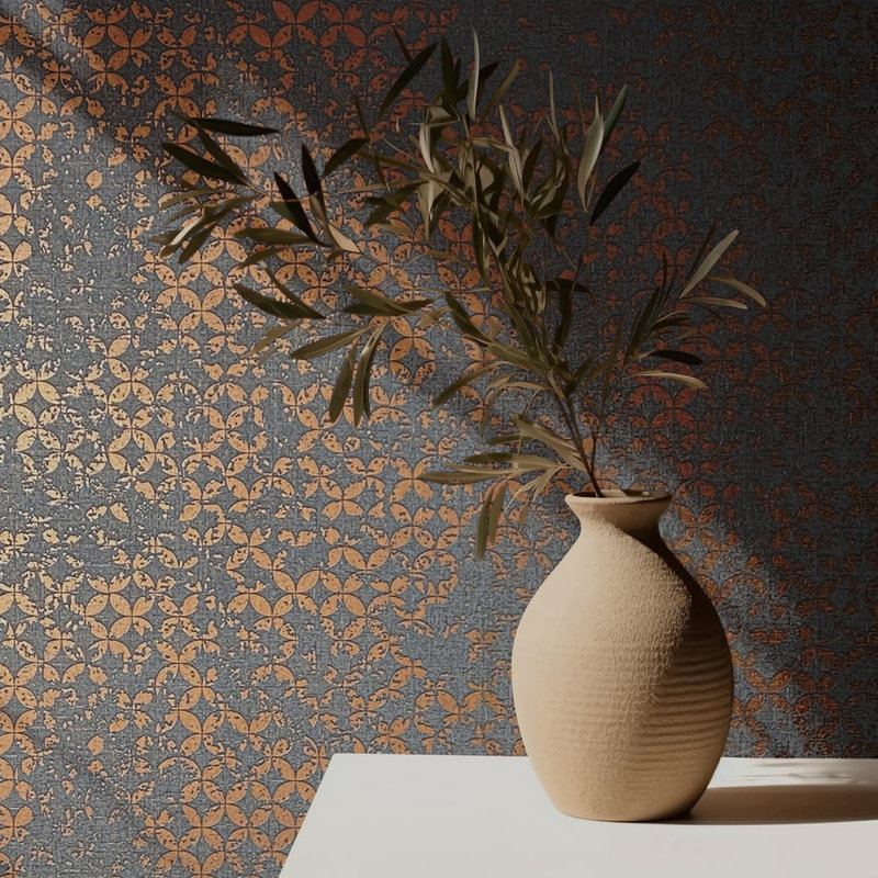 City Romance Collection Stippled Geometric Wallpaper Roll, Black