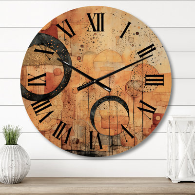 Escape To Serenity Vintage Gold Watercolor - Modern Geometric Oversized Wood Wall Clock