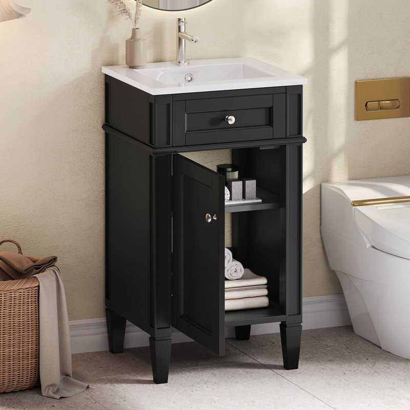 Meuble-lavabo 18 po avec lavabo en céramique, Noir