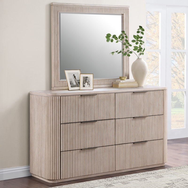 Commode 6 tiroirs et miroir Henry, Tanné