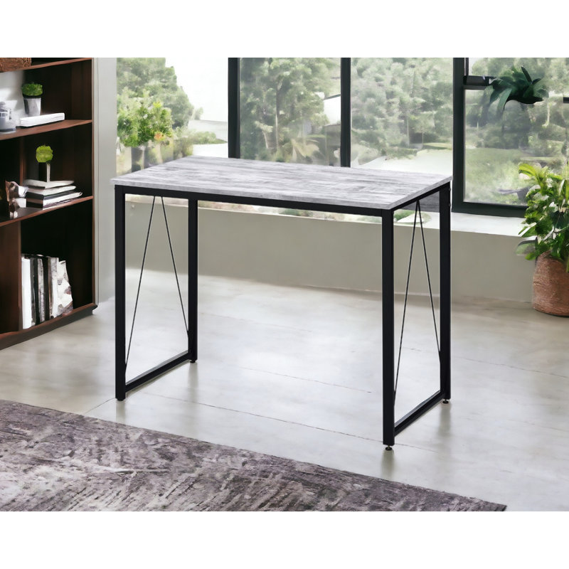 Bureau d'écriture fini blanc antique et noir - Plateau rectangulaire élégant avec piètement en métal de 15 mm d'épaisseur, structure en bois composite en forme de V pour une durabilité accrue, grand espace pour les jambes, confort et style.