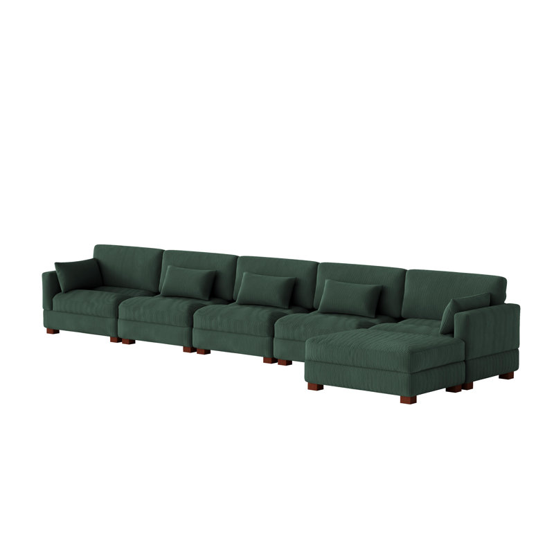 Maelina L-Shaped Corduroy Modular Sectional with Removable Cushion Cover, Hunter Green Corduroy, 30.7"H x 199.2" W x 68.1" D
