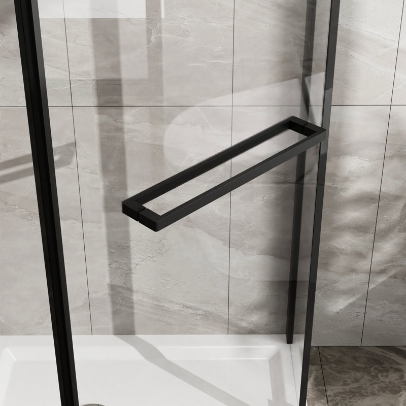 -Angle Shower Enclosure 36X36x72 - Matte Black, Clear Tempered Glass, 304 Stainless Steel Head Screws With Black Pivot Door, And