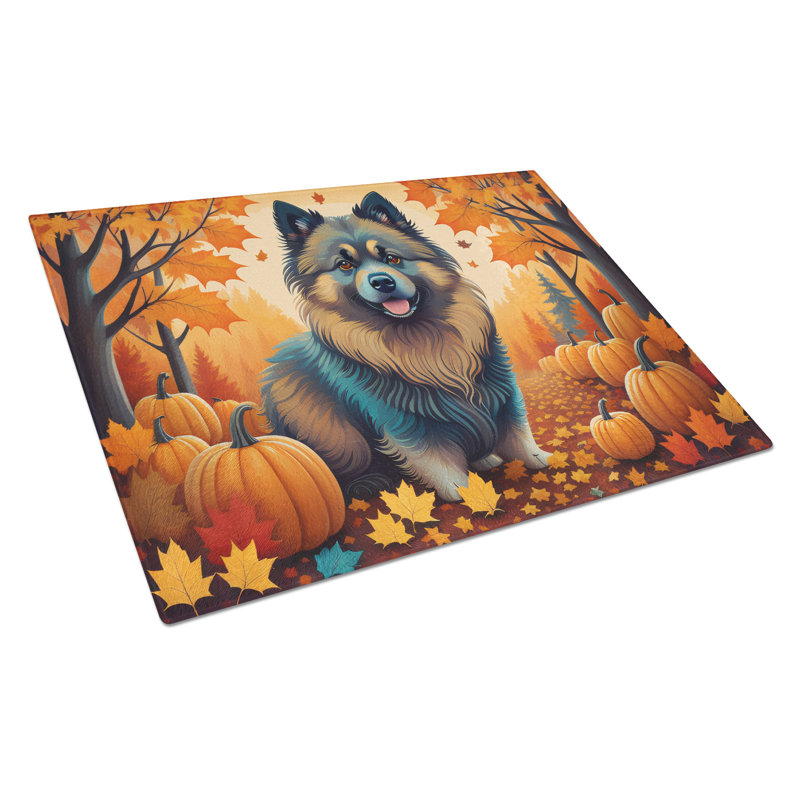 Keeshond Fall Glass Cutting Board Large
