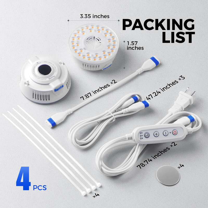 Barrina Orbgrow Og09 Puck Grow Light avec minuterie, blanc rosé, magnétique et connectable, 5 niveaux à intensité variable pour tablette à plantes, 4 paquets