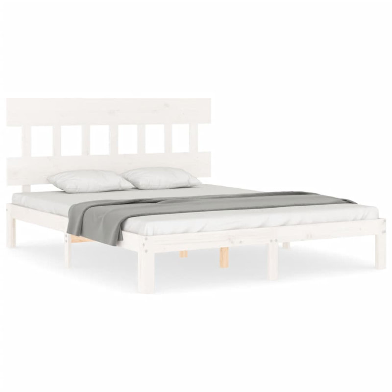 Bed Frame with Headboard, White, European Kingsize (160 x 200cm)