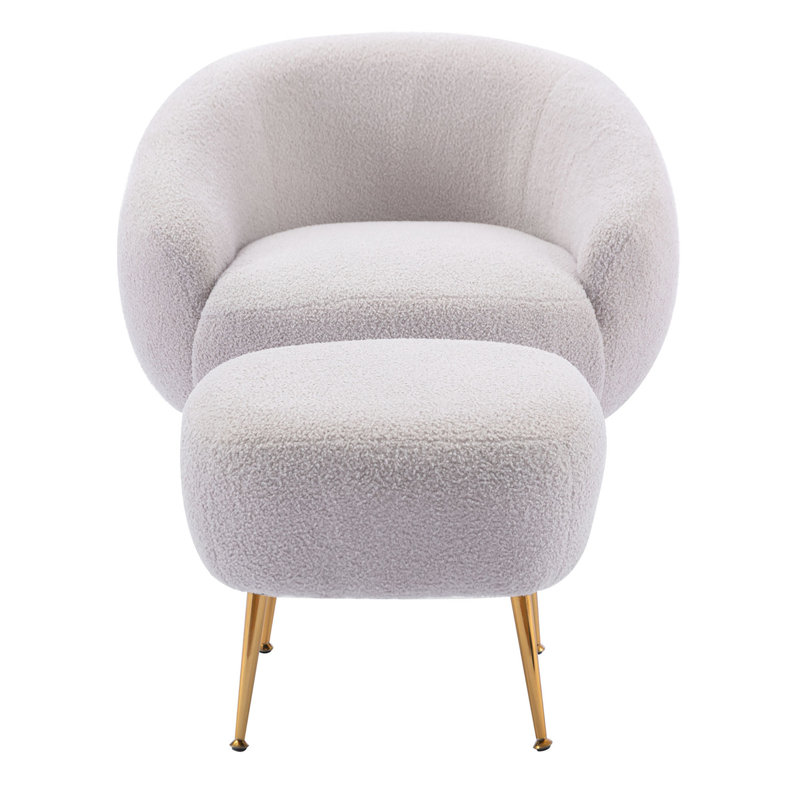 Fauteuil demi-tonneau en velours avec repose-pieds Gudbrand, Velours gris