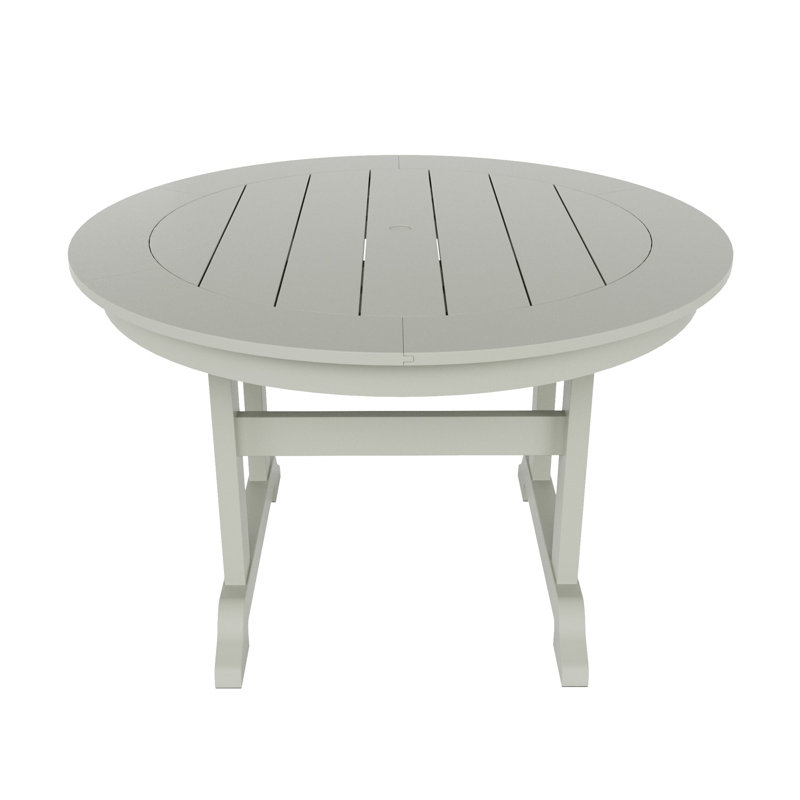 Laguna 47" W Round Plastic Outdoor Dining Table with Umbrella Hole, Sand